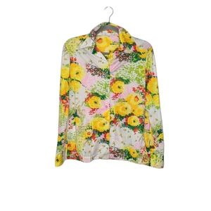 Vintage Hippie Groovy Rockabilly Womens Art Picasso Nature Button Shirt Top